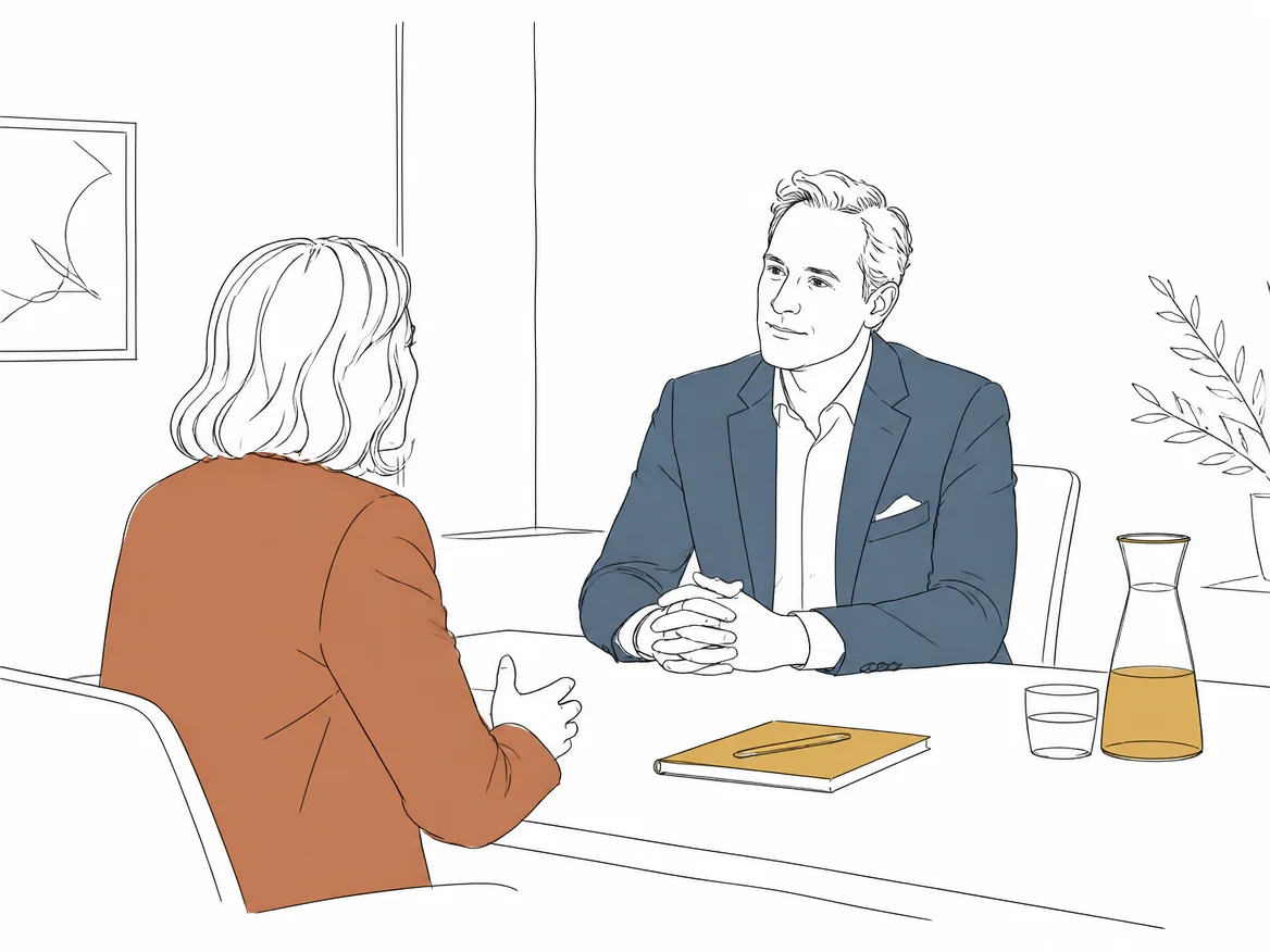 Illustration: A firm partner in a first conversation with a prospective client.