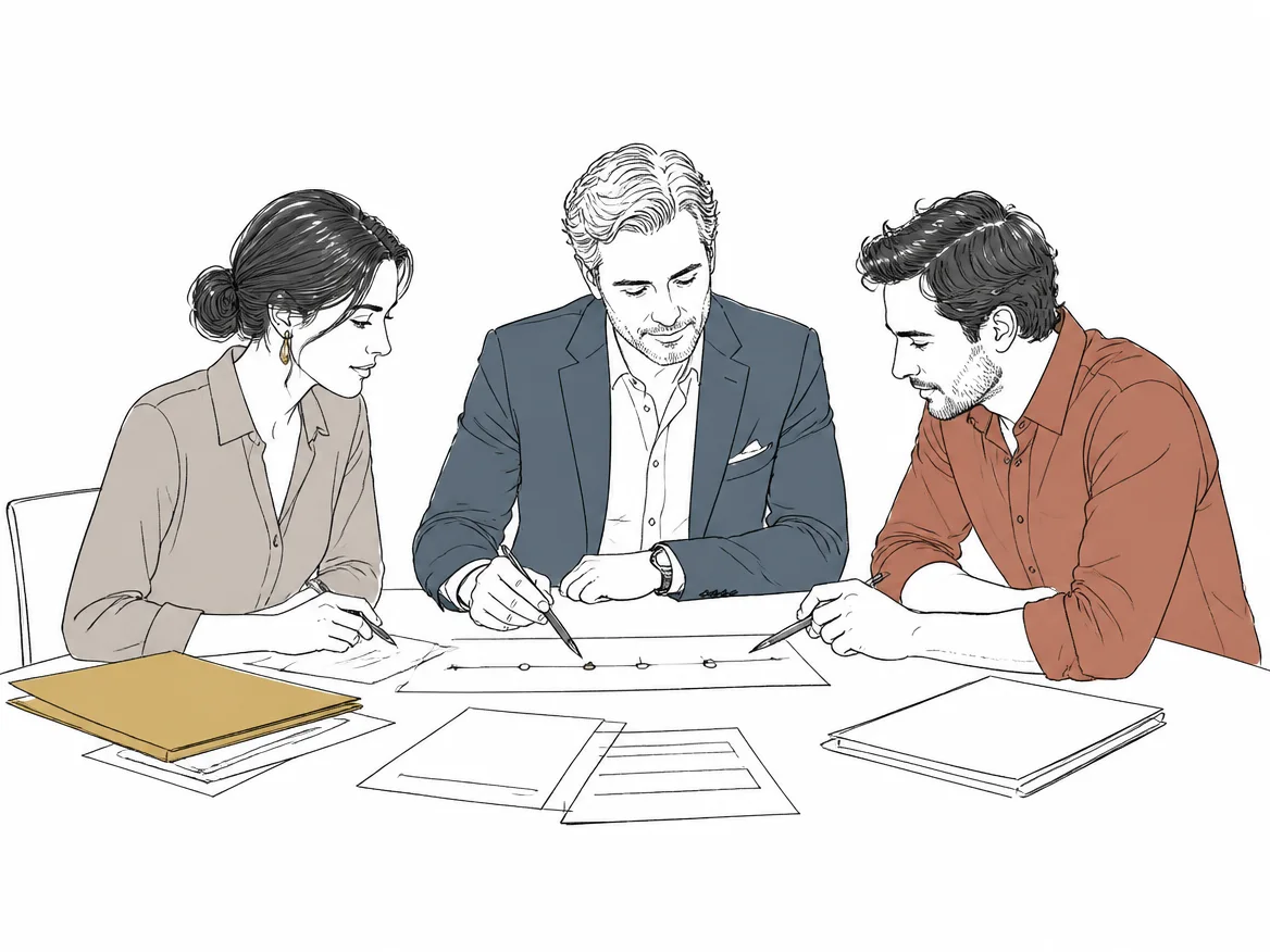 Illustration: A small professional team working through an engagement together.