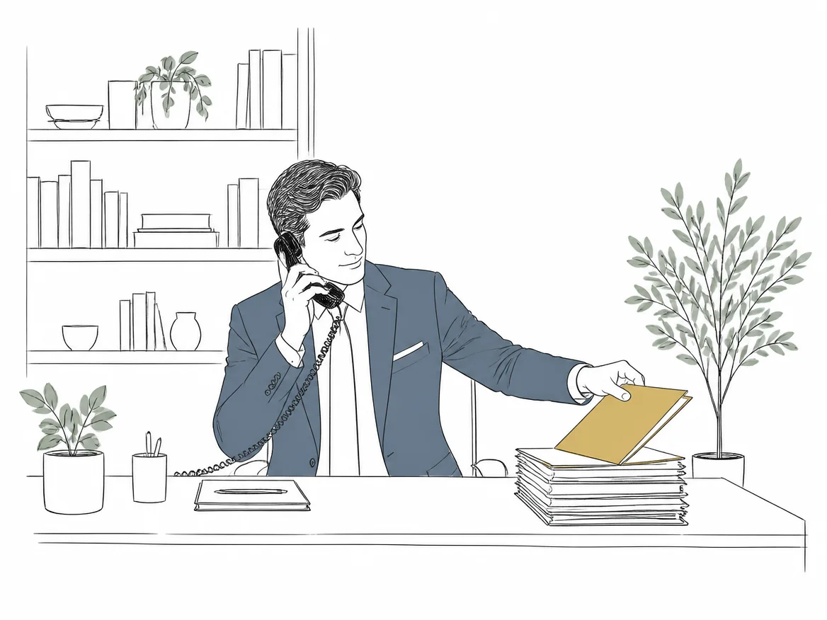 Illustration: A professional answering a client request by phone.